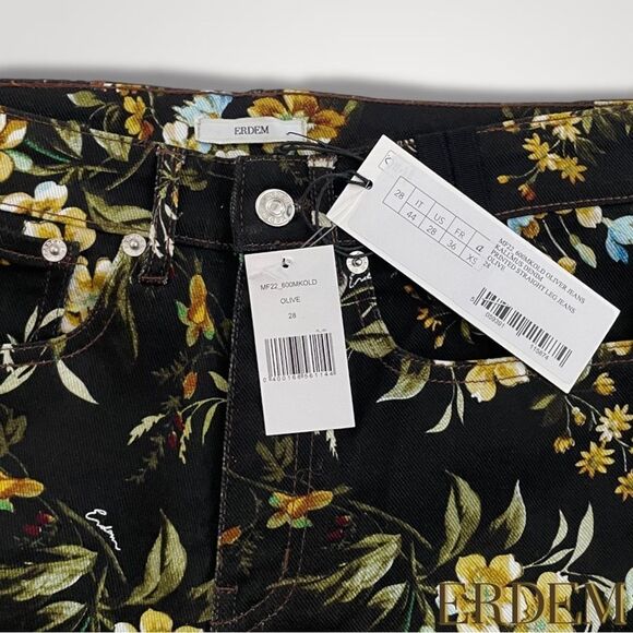 ERDEM **NWT** Oliver Kallmus Floral-Print Straight Leg Jeans in Black - Picture 15 of 16